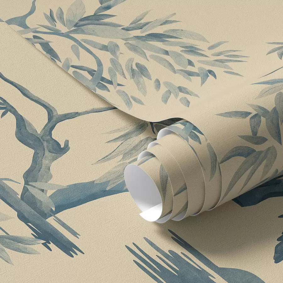 murales de pared Pájaros en una rama en tonos azules a01116