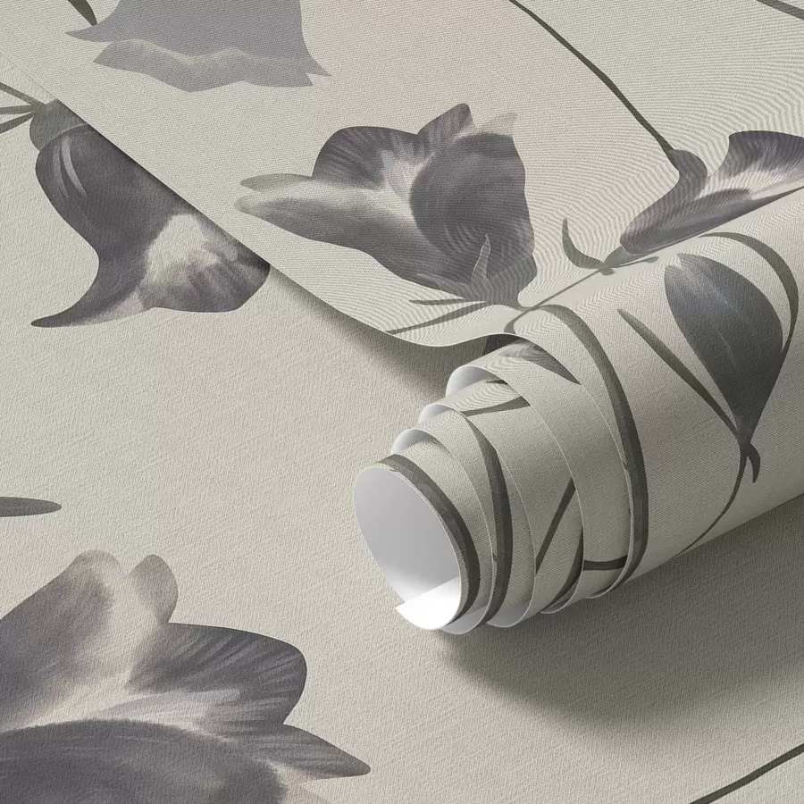 murales de pared Flores grises en forma de campana sobre fondo beige claro. a01119