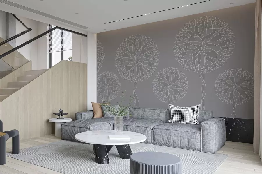 murales de pared Árboles lineales fantásticos con copas frondosas en tonos grises medios. w05213v5