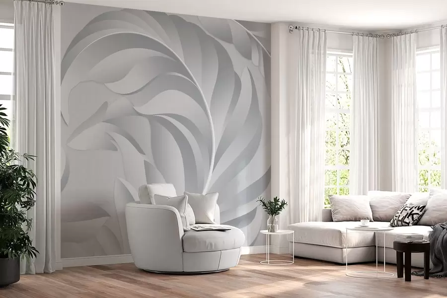 murales de pared Plumas grandes con textura en tonos grises. w05231v3