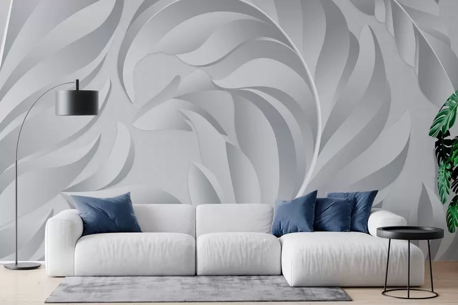 murales de pared Plumas grandes con textura en tonos grises. w05231v3