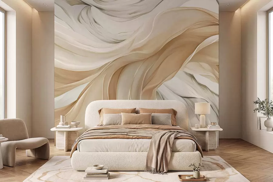 murales de pared Ondulaciones fluidas de tela beige w05152