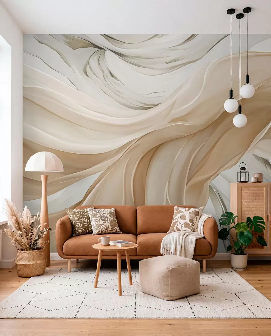 murales de pared Ondulaciones fluidas de tela beige w05152