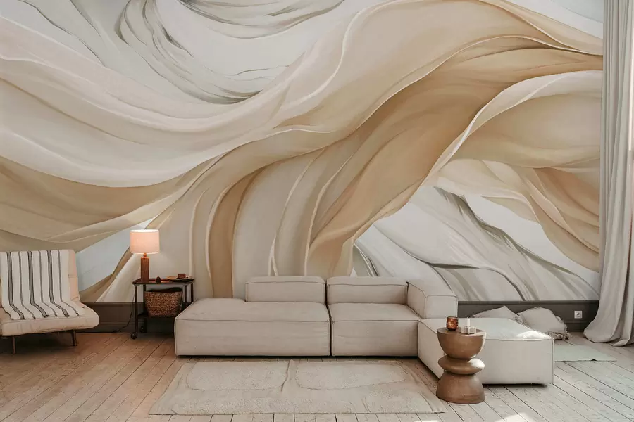 murales de pared Ondulaciones fluidas de tela beige w05152