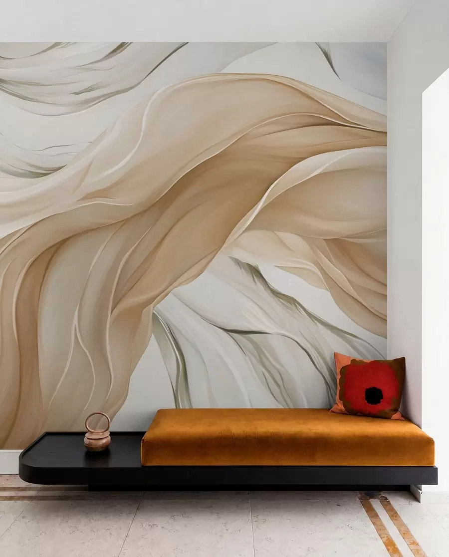 murales de pared Ondulaciones fluidas de tela beige w05152