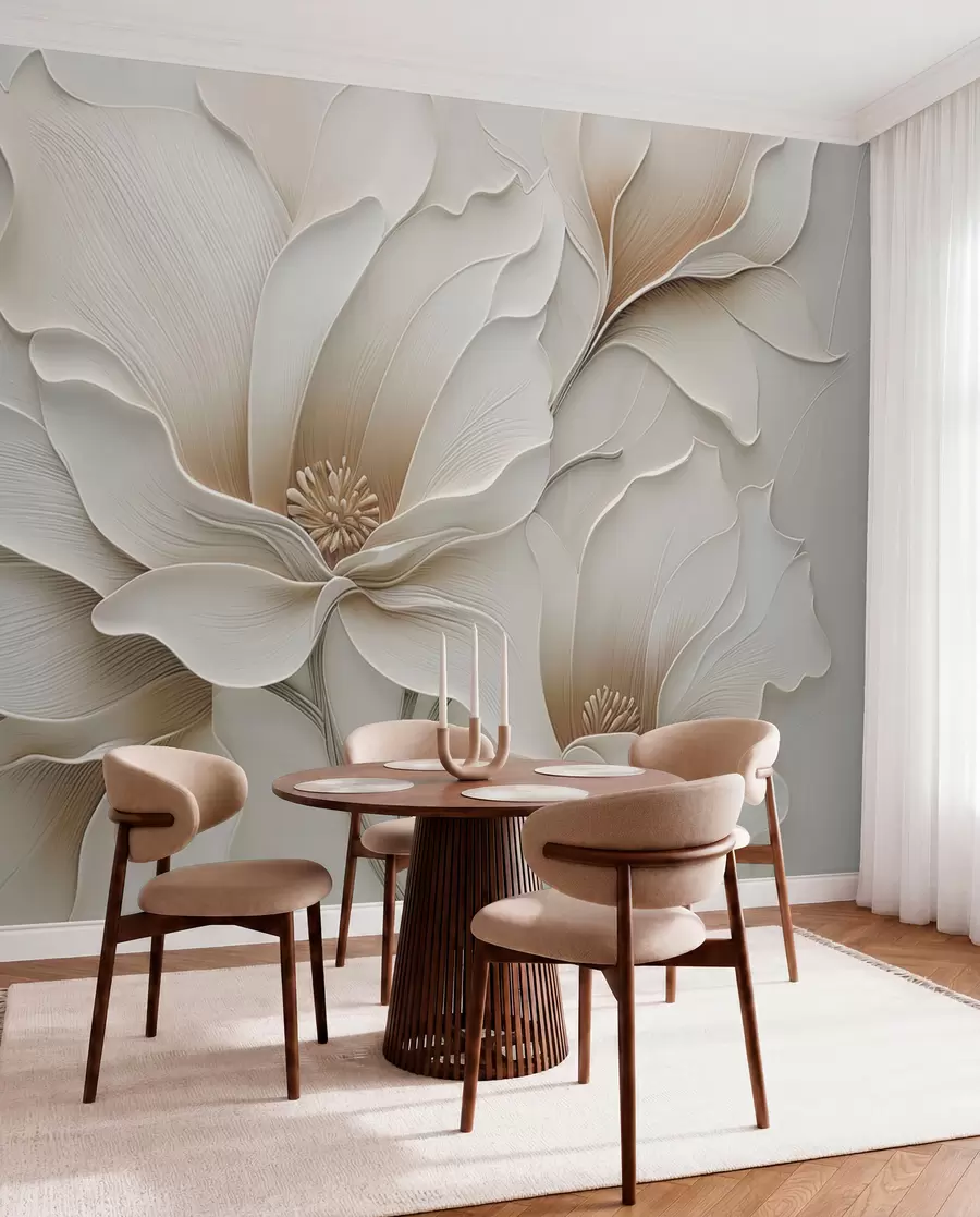 murales de pared Primer plano de relieve con flores beige en relieve w05269