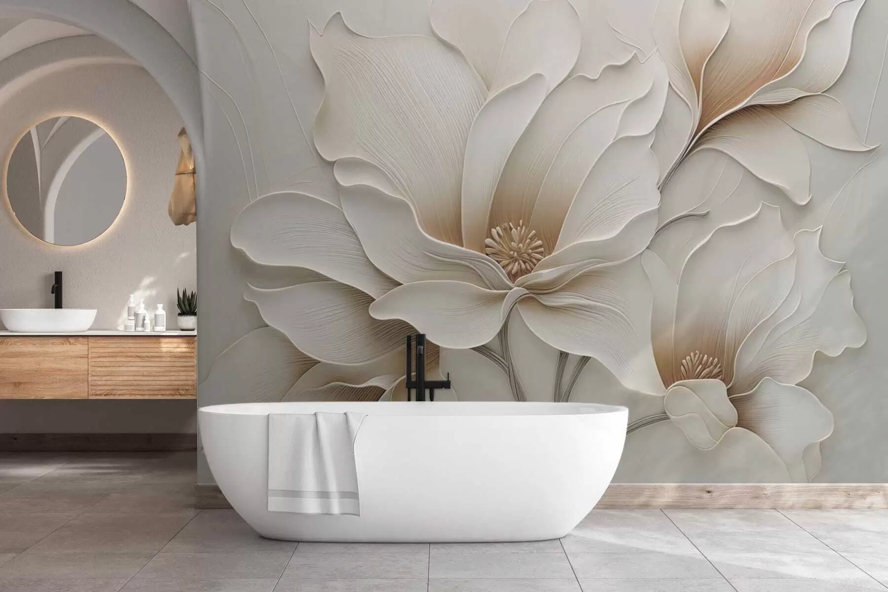 murales de pared Primer plano de relieve con flores beige en relieve w05269