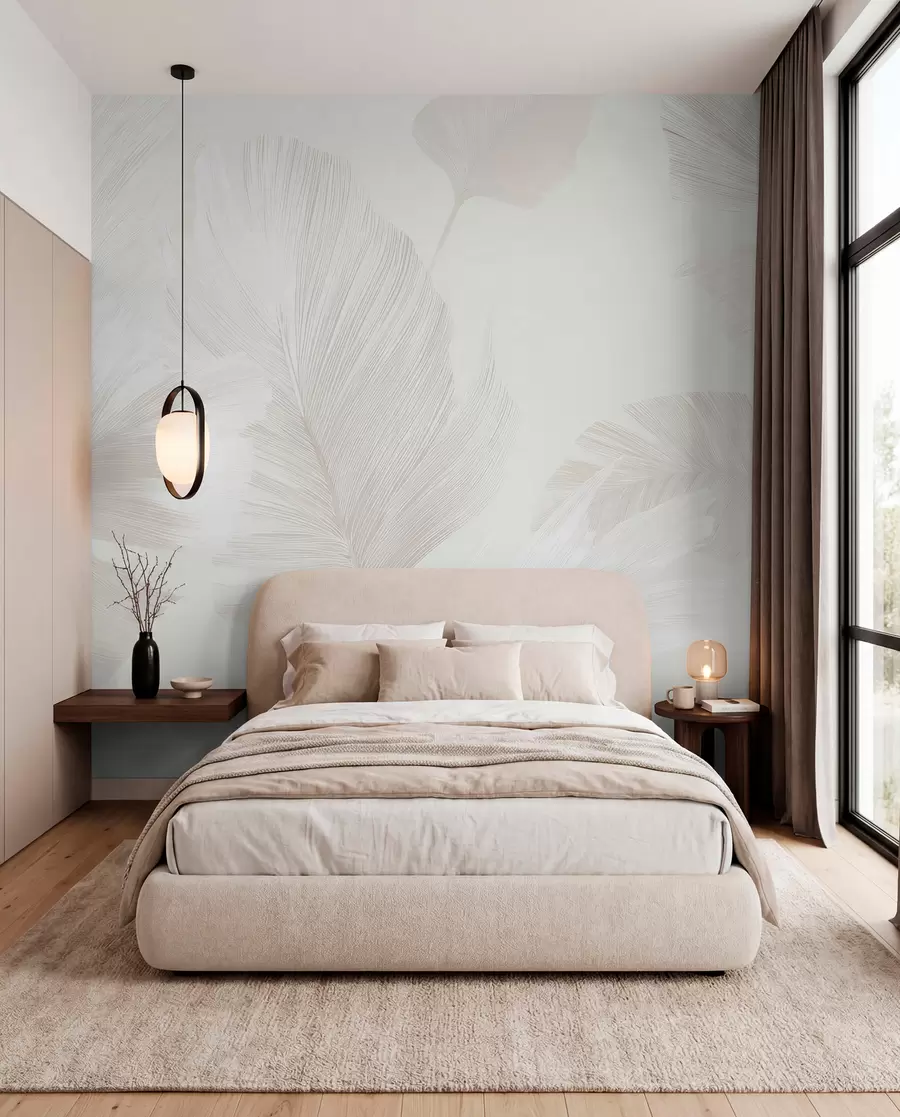 murales de pared Suaves plumas de color marfil en tonos beige lechoso. w09563