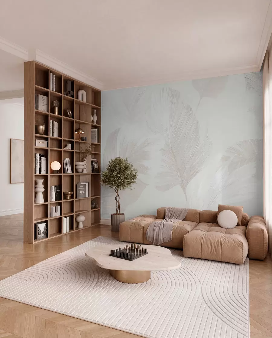 murales de pared Suaves plumas de color marfil en tonos beige lechoso. w09563