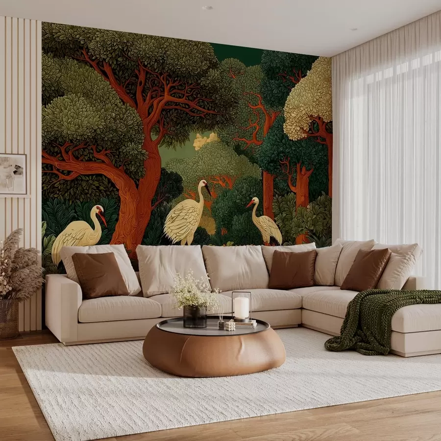murales de pared Bosque con grullas w05259
