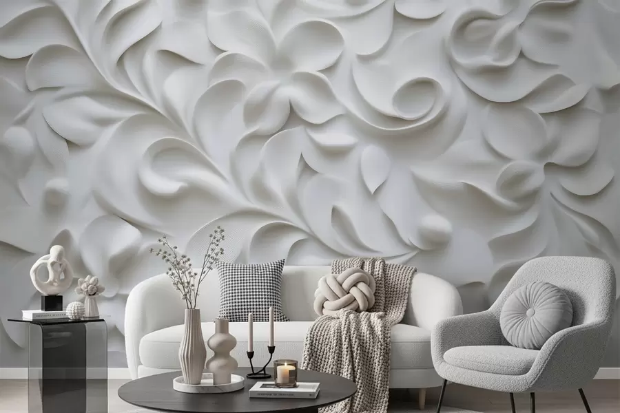 murales de pared Adorno floral dimensional gris w09727