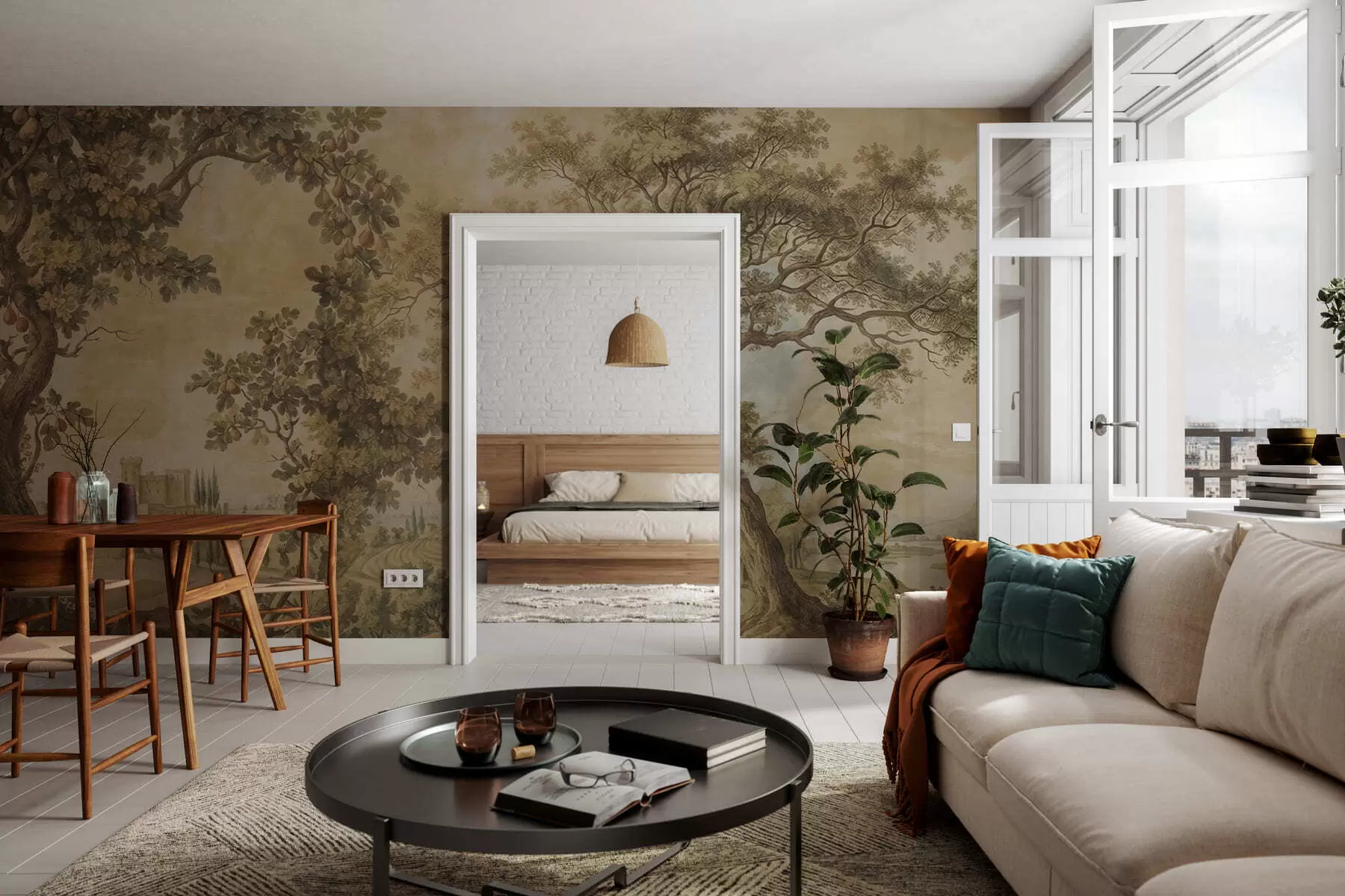 murales de pared Paisaje pastoral en estilo bordado w05359