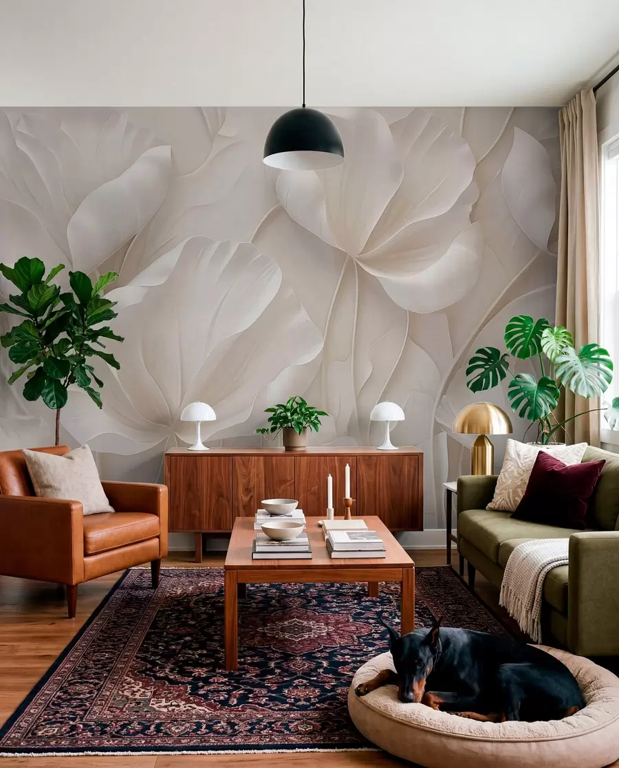 murales de pared Flores esculpidas con pétalos suaves w05355