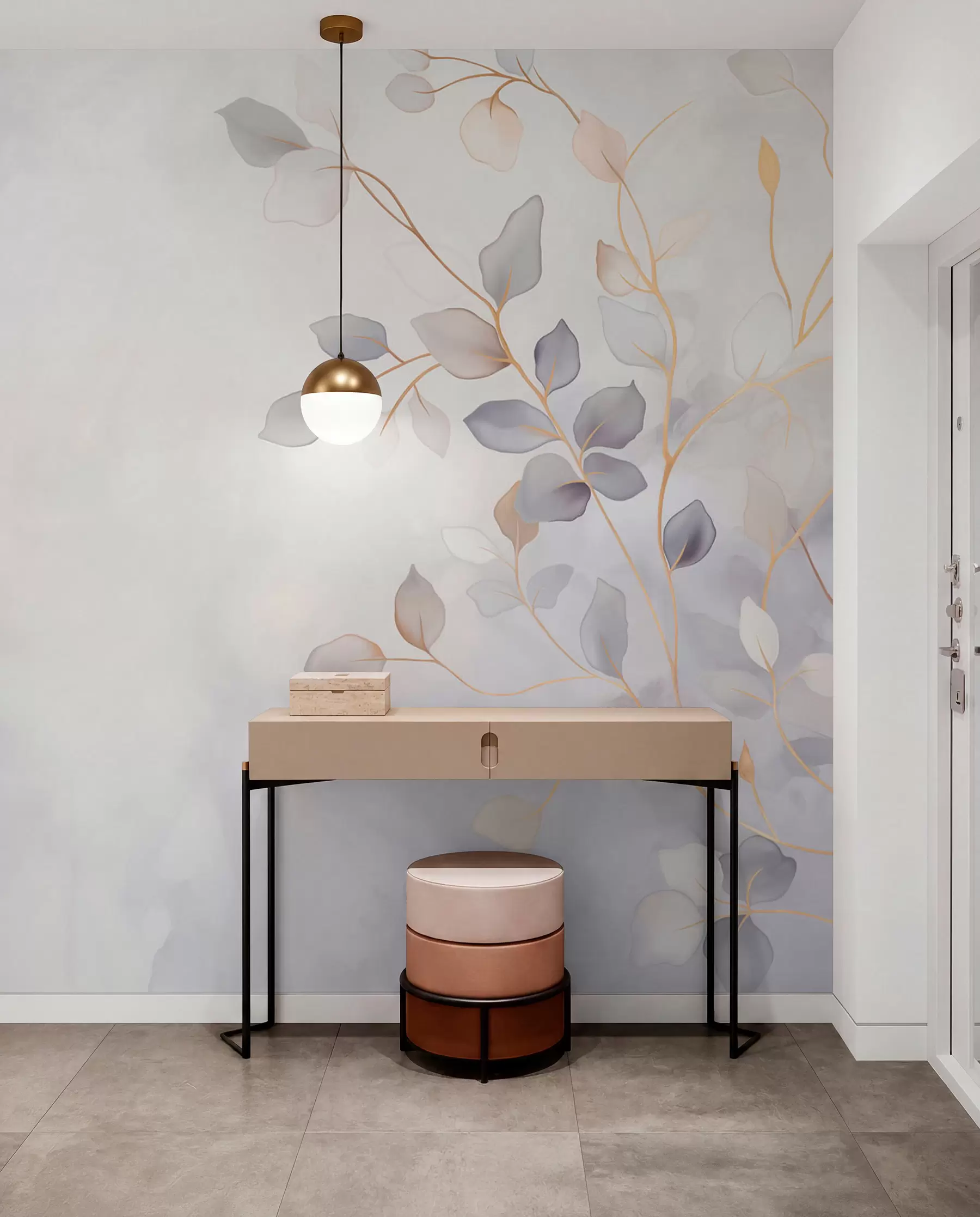 murales de pared Ramas frondosas y delicadas sobre un fondo suave y difuminado w05296
