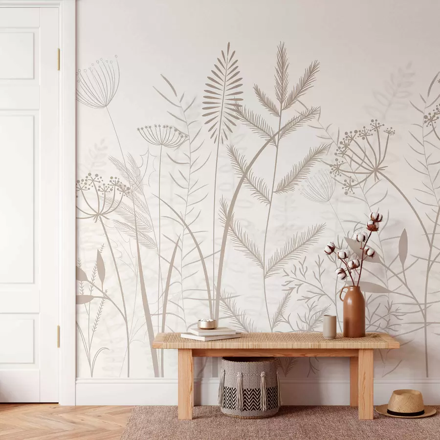 murales de pared delicadas hierbas silvestres y flores pintadas a mano sobre un fondo blanco w05383v2