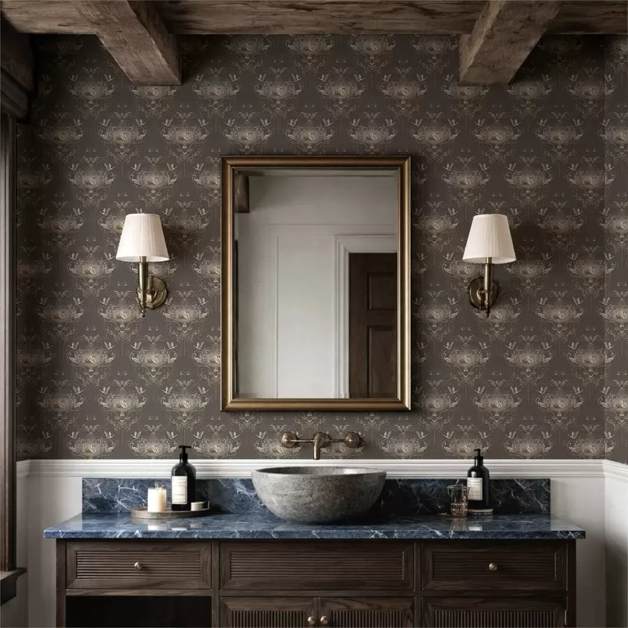 murales de pared Adorno con cisnes y pájaros de estilo clásico a01161