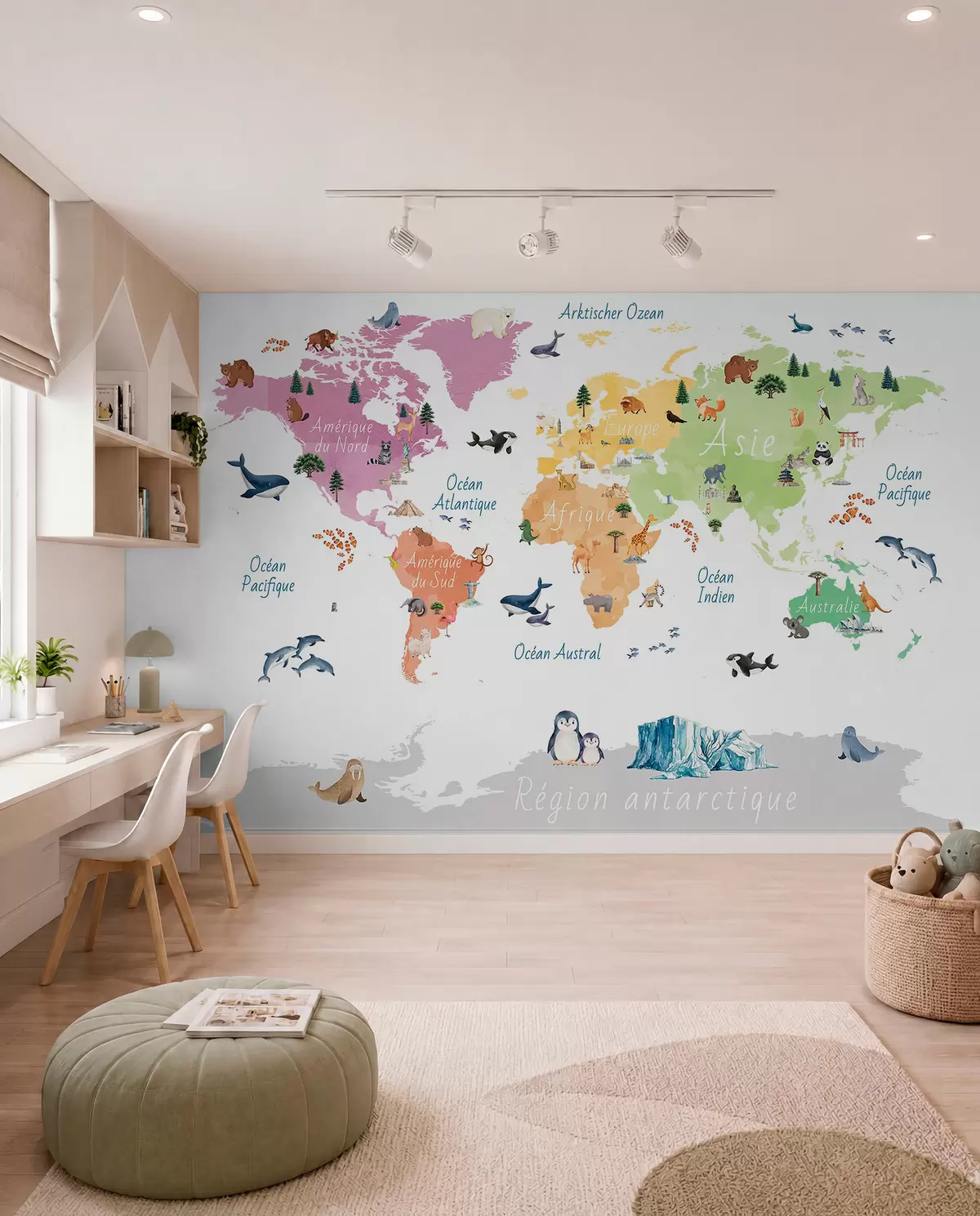 murales de pared Mapa de fauna en francés c00009fr