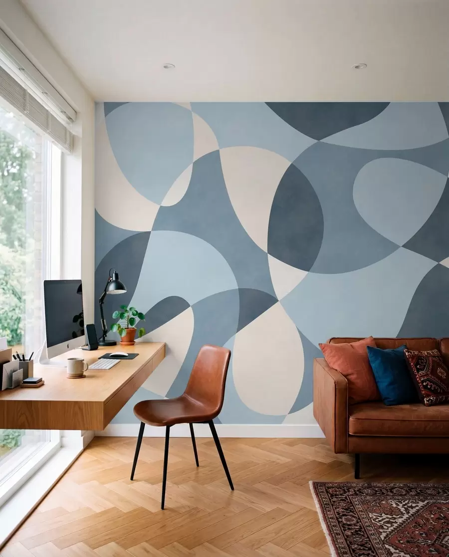 murales de pared Motivo abstracto con formas redondeadas en tonos azules w05149v2