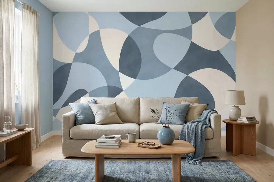 murales de pared Motivo abstracto con formas redondeadas en tonos azules w05149v2