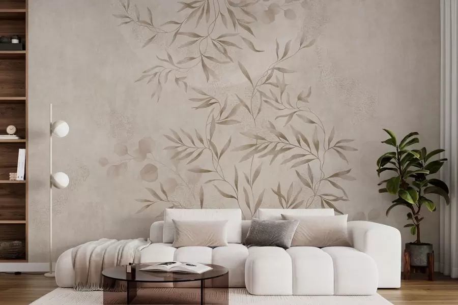 murales de pared Motivo botánico en tonos beige y marrón w05424v2