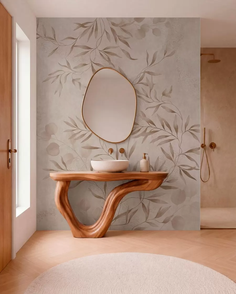 murales de pared Motivo botánico en tonos beige y marrón w05424v2