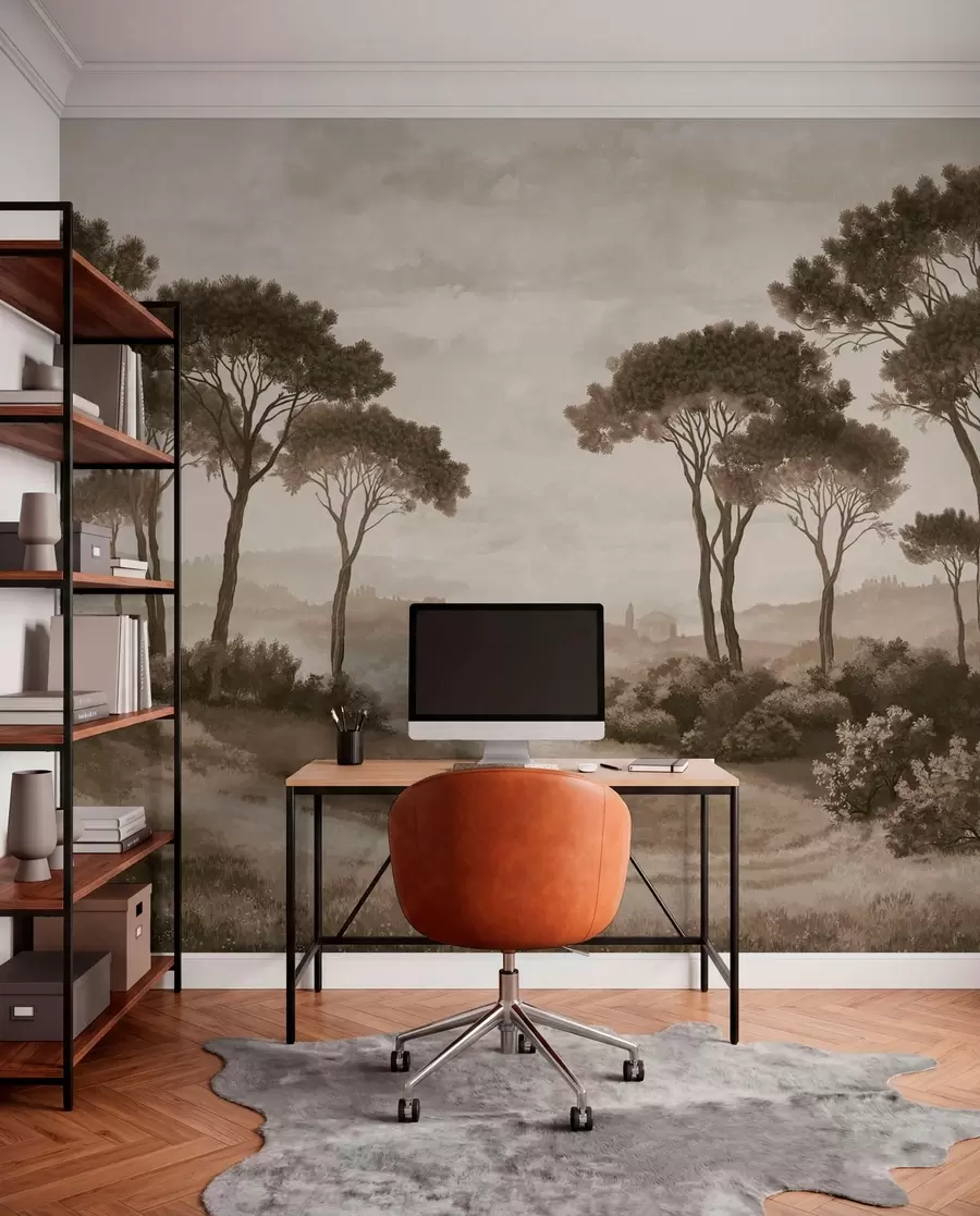murales de pared Paisaje con árboles en tonos sepia vintage w05122v2