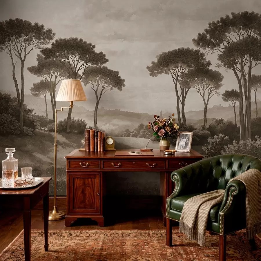murales de pared Paisaje con árboles en tonos sepia vintage w05122v2