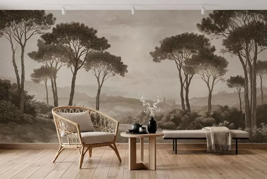 murales de pared Paisaje con árboles en tonos sepia vintage w05122v2