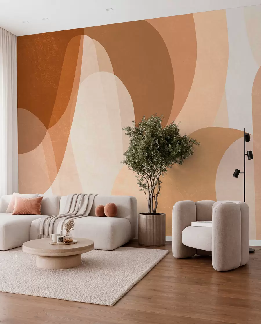 murales de pared curvas abstractas en tonos marrones, beige y rojizos w05387