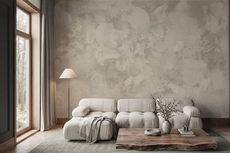 murales de pared Textura abstracta de pincel minimalista en tonos beige w05160