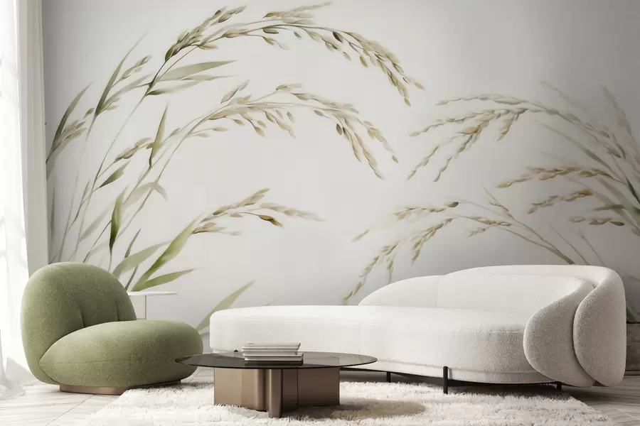 murales de pared Delicadas gramíneas en tonos pastel con un suave efecto de acuarela w09712