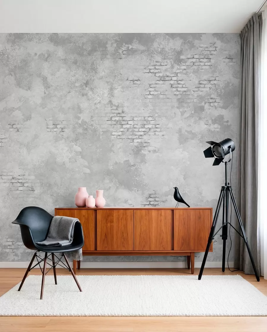 murales de pared Yeso gris de estilo grunge con zonas de ladrillo visto w05161v2