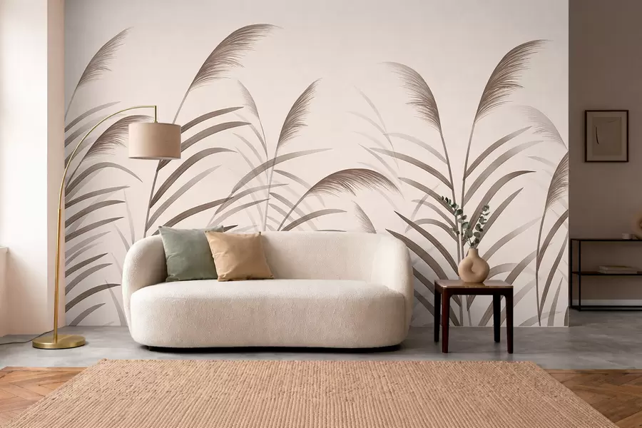 murales de pared Siluetas minimalistas de caña en tonos beige w05432