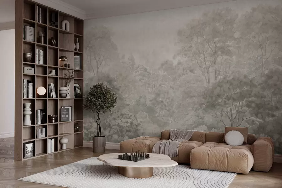murales de pared Paisaje forestal antiguo en tonos pastel w05433v2