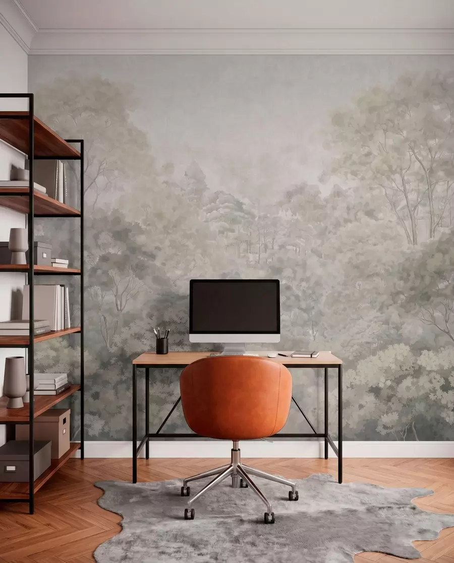 murales de pared Paisaje forestal antiguo en tonos pastel w05433v2