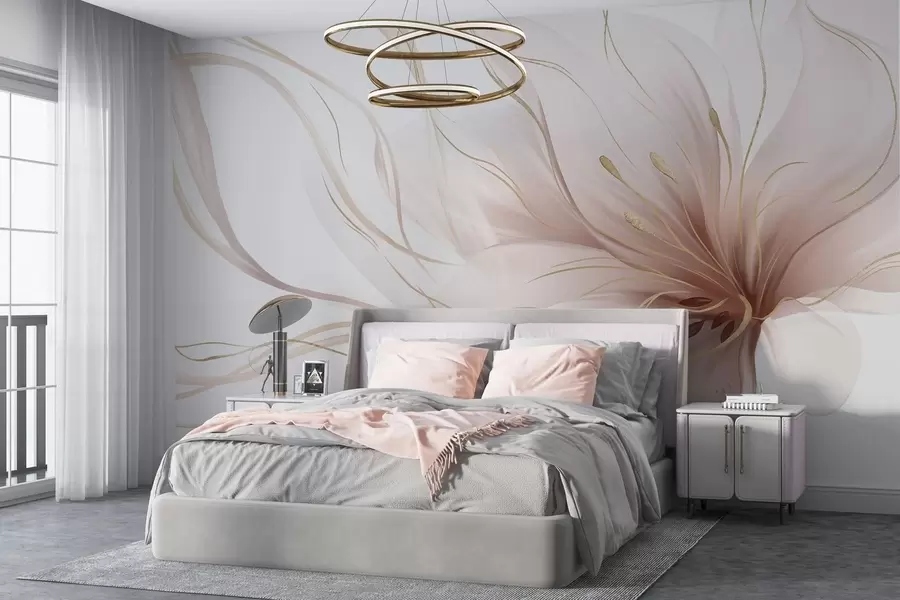 murales de pared Una flor rosa abstracta con líneas fluidas al estilo del arte fluido w05428v1