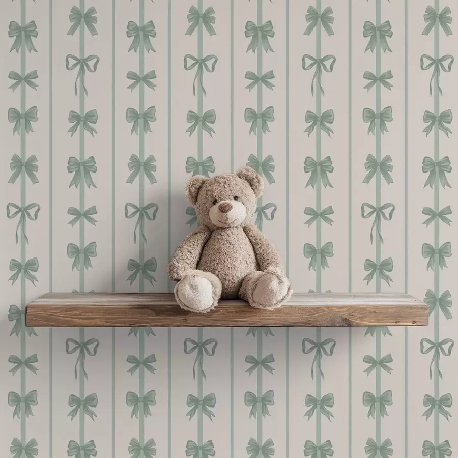 murales de pared Lazos verdes a rayas sobre fondo beige a01075v1