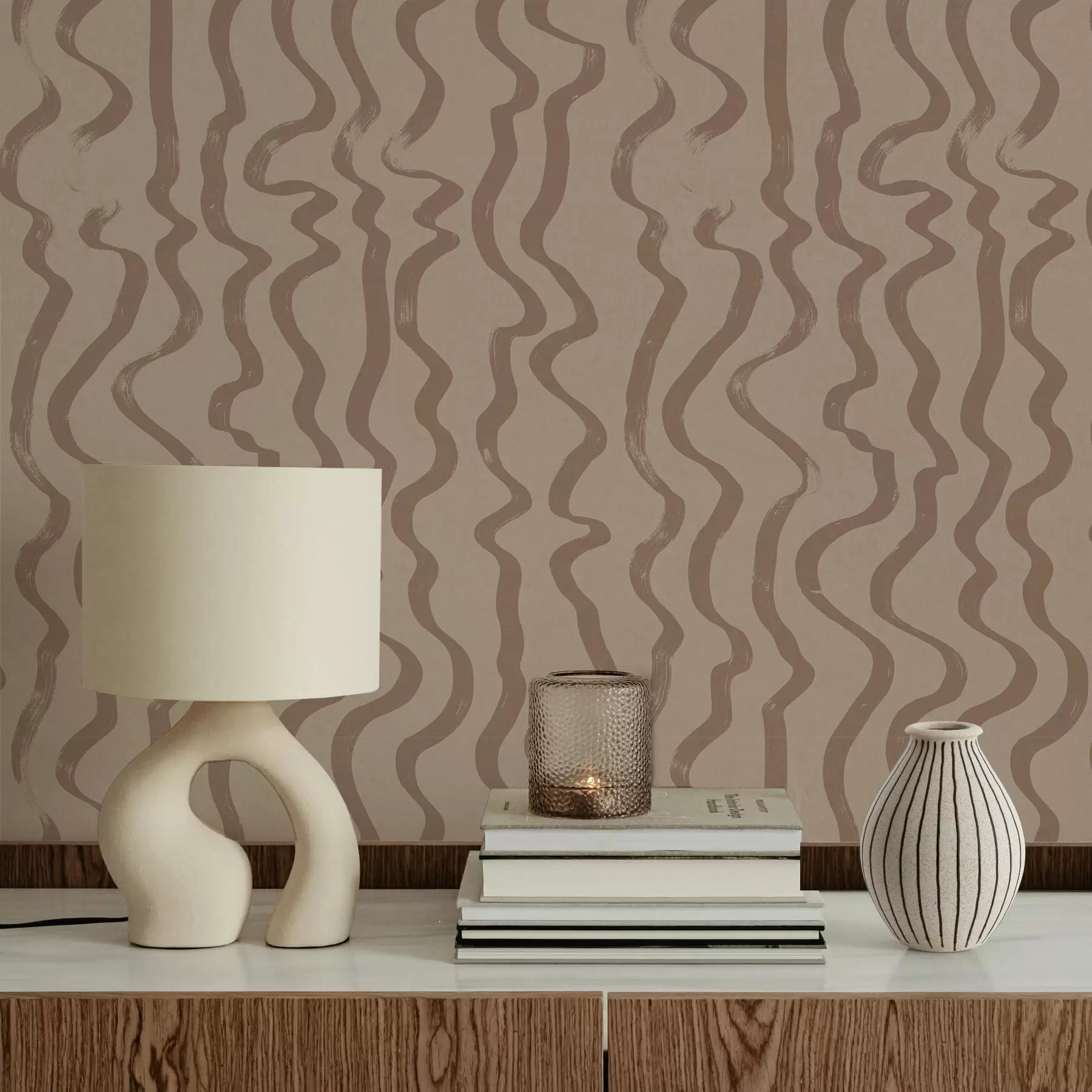murales de pared Líneas onduladas de color beige sobre fondo claro a01168v2