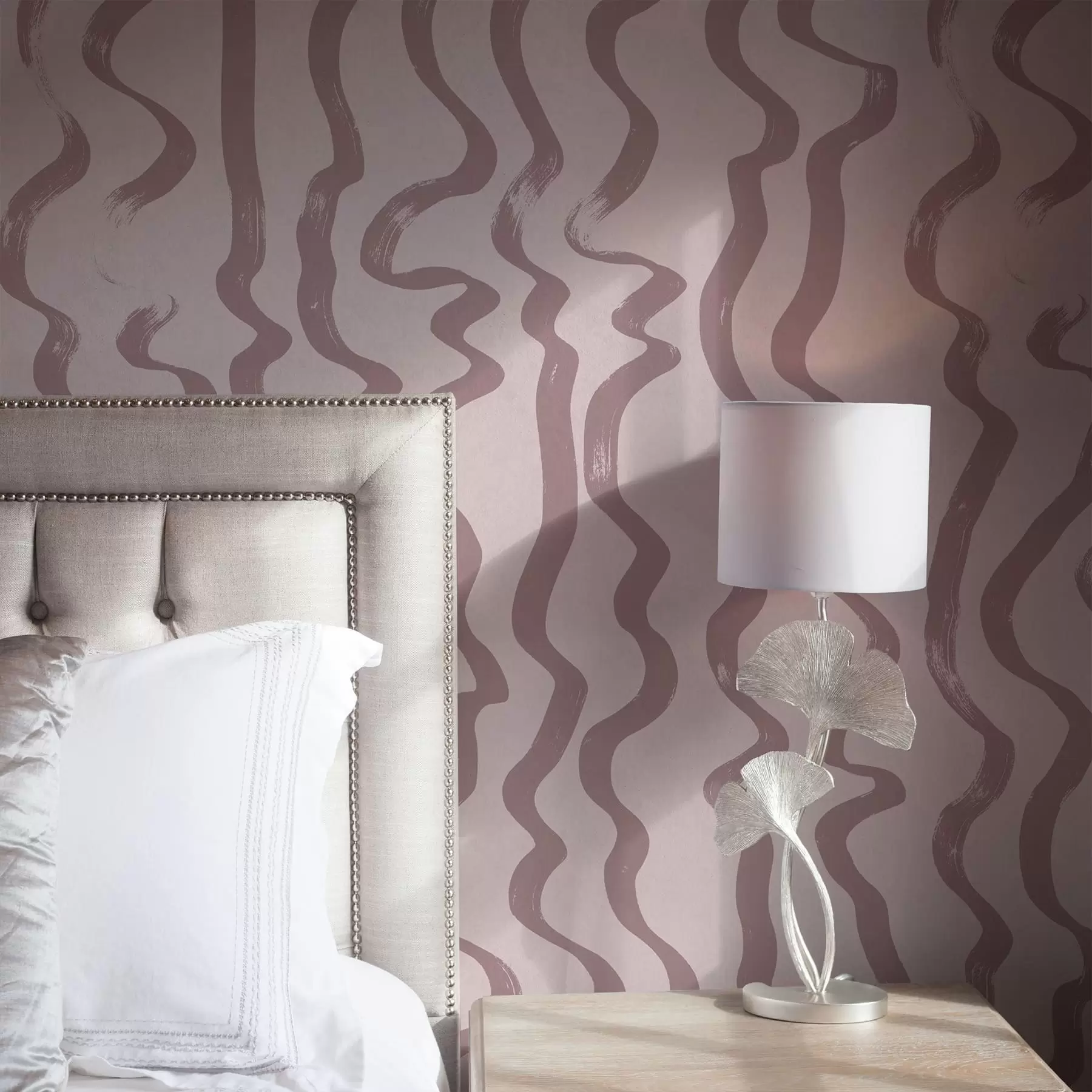 murales de pared Líneas onduladas de color rosa sobre fondo claro a01168v3