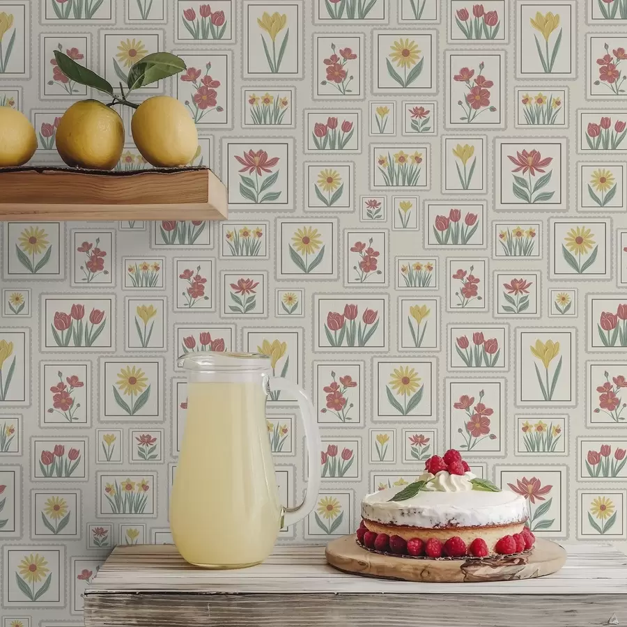 murales de pared Ilustraciones florales enmarcadas sobre fondo claro a01173v1