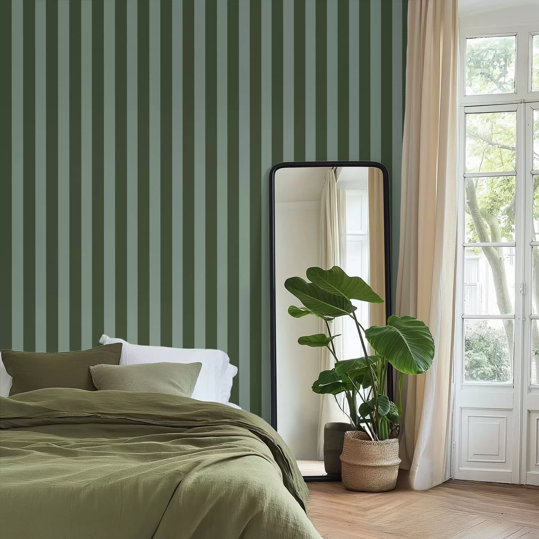 murales de pared Rayas verticales de color verde oscuro y claro a01179v4