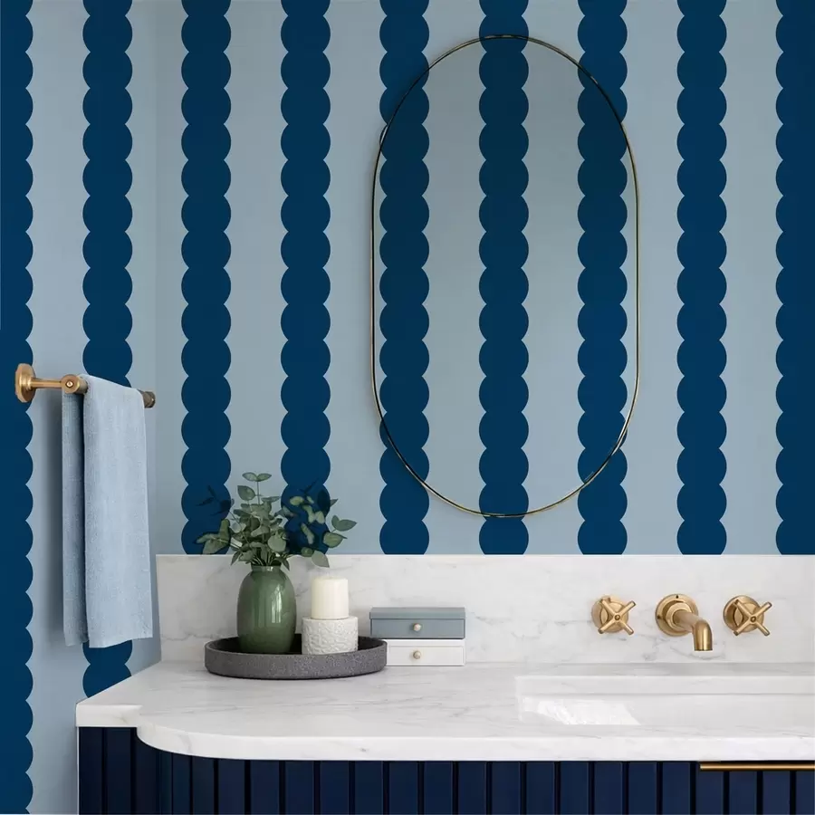 murales de pared Rayas onduladas de color azul oscuro en estilo minimalista a01182v3