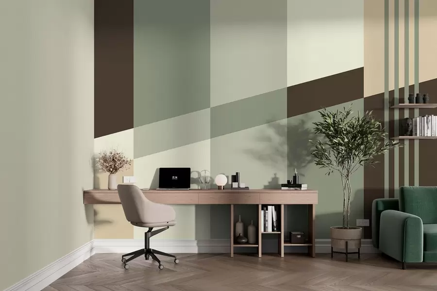 murales de pared Diseños geométricos discretos en tonos oliva, beige y marrón w05390