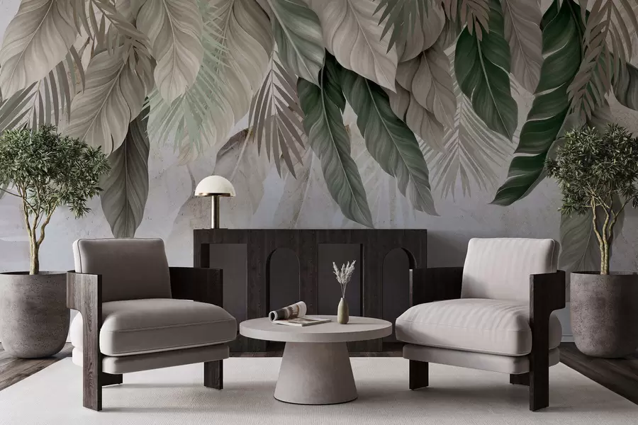 murales de pared Hojas tropicales colgantes sobre hormigón w05521