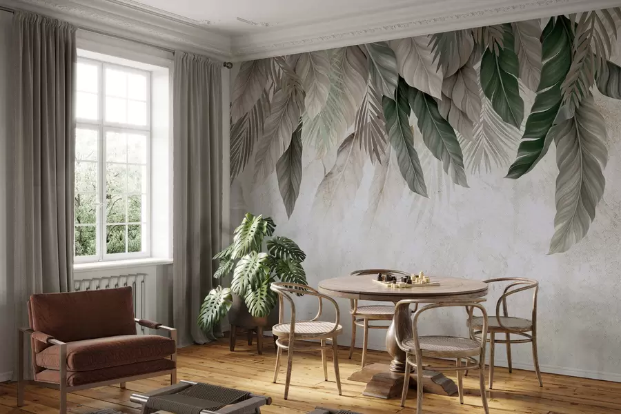 murales de pared Hojas tropicales colgantes sobre hormigón w05521