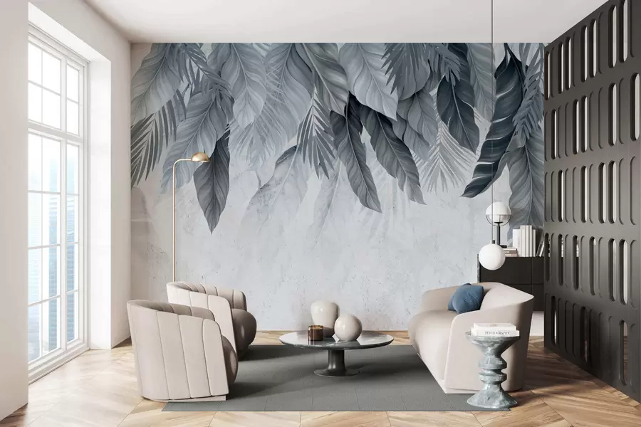 murales de pared Hojas tropicales colgantes sobre hormigón w05521v1