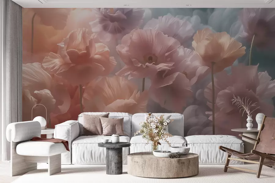 murales de pared Flores etéreas con pétalos translúcidos a la suave luz de la mañana w09847