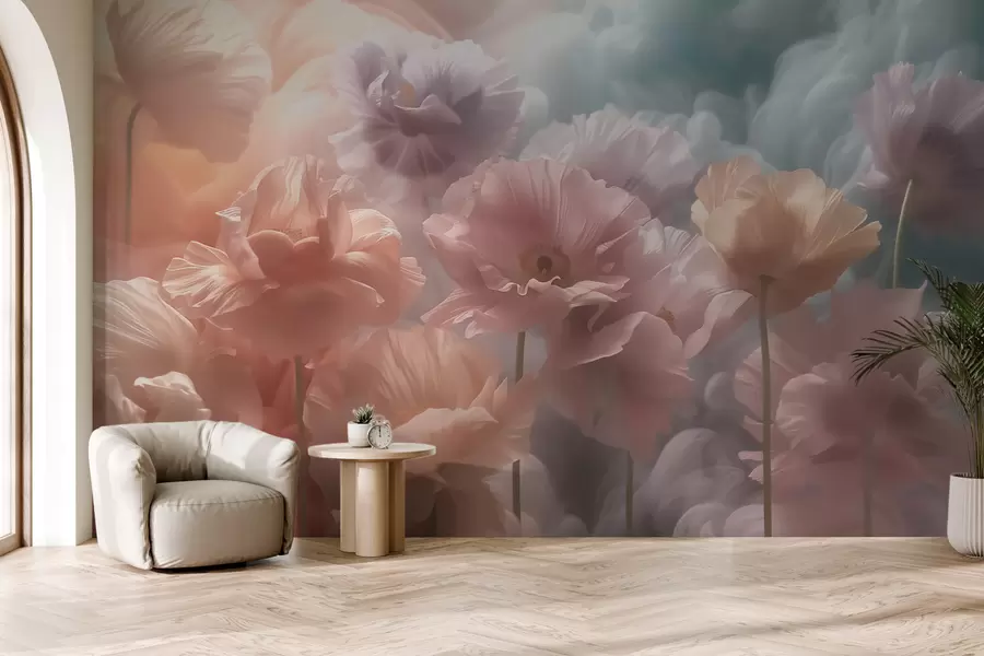 murales de pared Flores etéreas con pétalos translúcidos a la suave luz de la mañana w09847