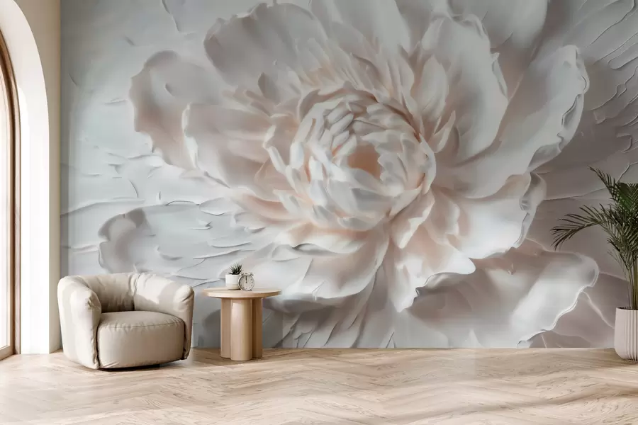 murales de pared Una delicada flor en bajorrelieve con pétalos lisos en tonos claros w09861