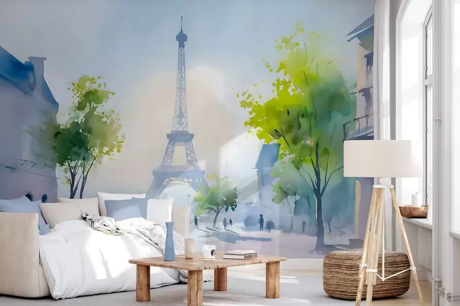 murales de pared París, un paisaje urbano en acuarela pintado «à la prima» w05566